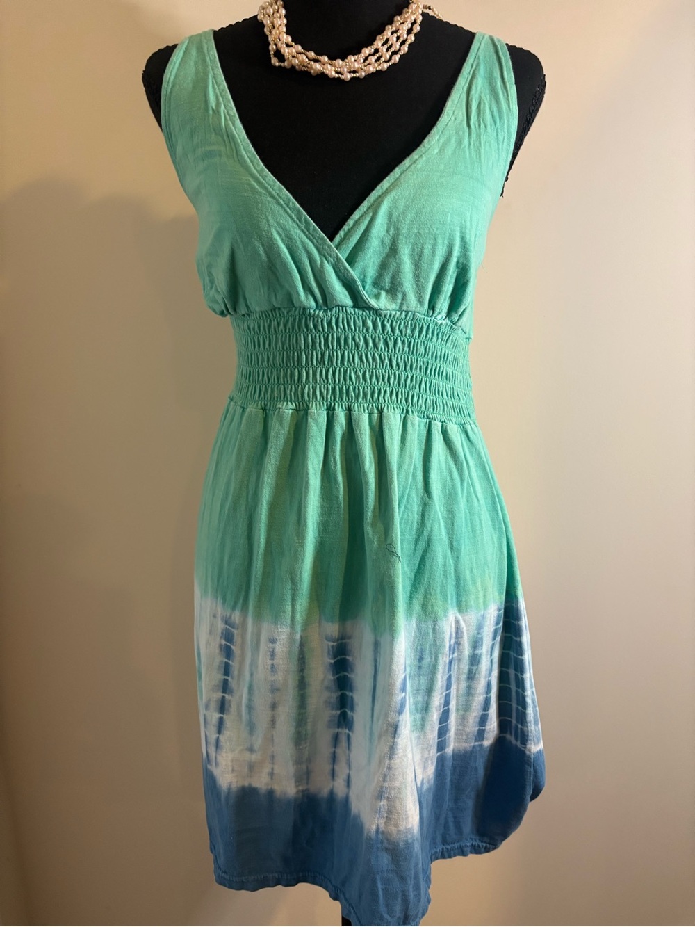 La Femme Green and Blue Tie-Dye Midi Dress